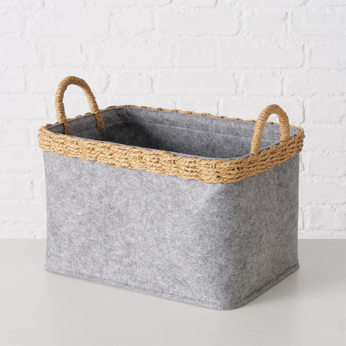 FeineHeimat Korbset "Nilo" 2-teilig Grau Natur aus Holz & Textil