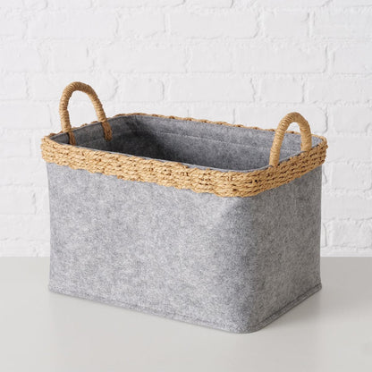 FeineHeimat Korbset "Nilo" 2-teilig Grau Natur aus Holz & Textil
