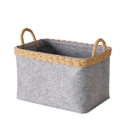 FeineHeimat Korbset "Nilo" 2-teilig Grau Natur aus Holz & Textil