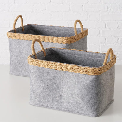 FeineHeimat Korbset "Nilo" 2-teilig Grau Natur aus Holz & Textil