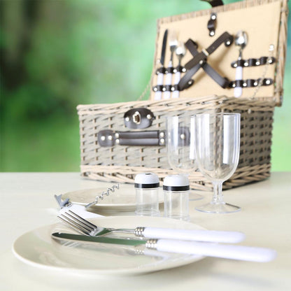 FeineHeimat Picknickkorb "Ariege" 14 teilig aus Weide (Salix) mit Drehverschluß