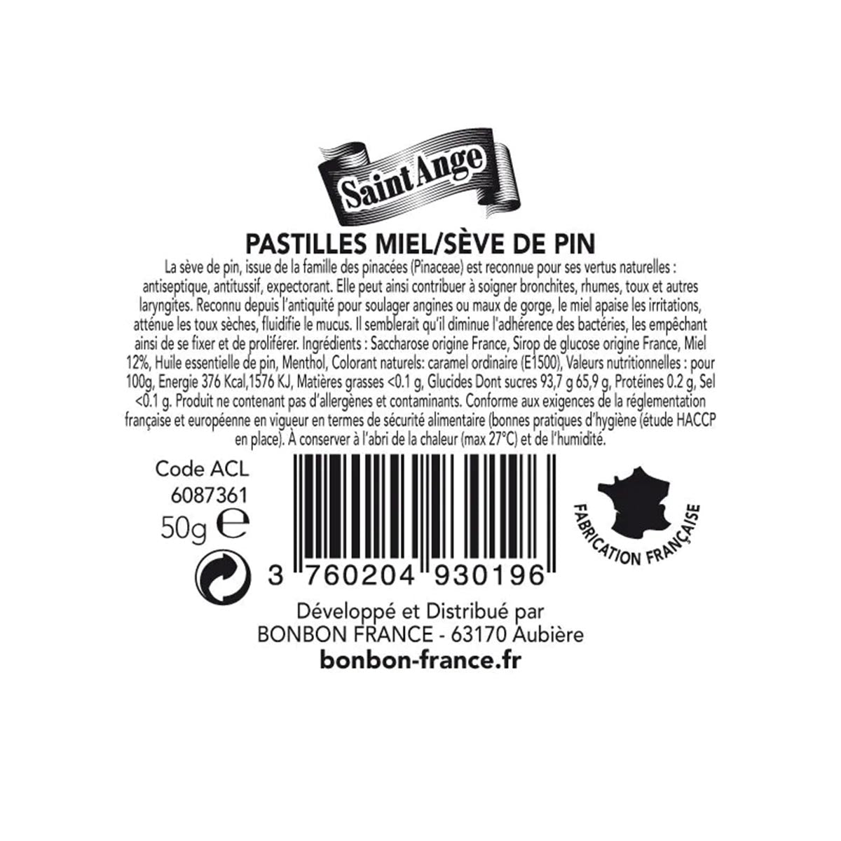 Saint-Ange Pastilles Miel&Sève De Pin-Honig/Kiefernsaft Pastillen aus Frankreich 50g
