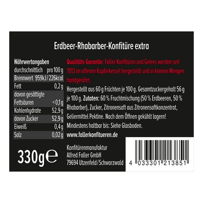 Faller Erdbeer-Rhabarber Konfitüre: Hausgemachter Genuss, 60% Frucht, 330g