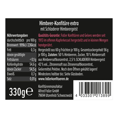 Faller Himbeer-Konfitüre extra mit Himbeergeist: Hausgemachter Genuss 330g