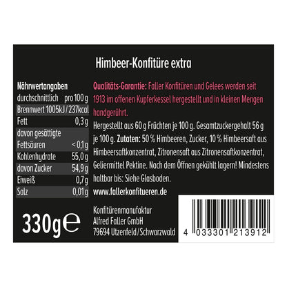 Faller Himbeer-Konfitüre extra: Hausgemacht, 60% Frucht, 330g