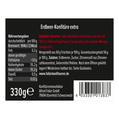 Faller Erdbeer-Konfitüre extra: Hausgemachter Genuss, 60% Frucht, 330g