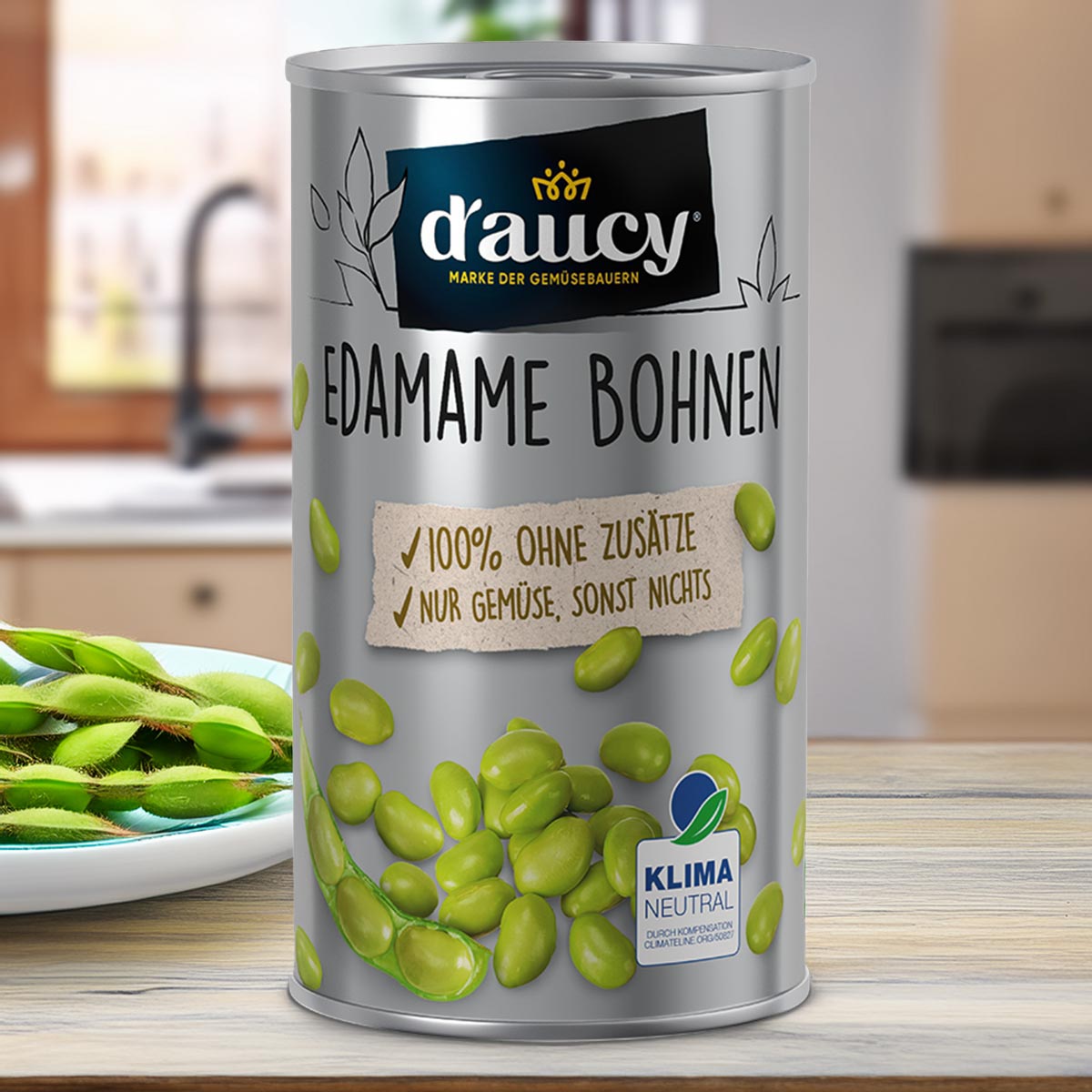 Edamame Bohnen von d'aucy - Ohne Salz & Zucker, 6 x 285g Dosen für gesunden Genuss