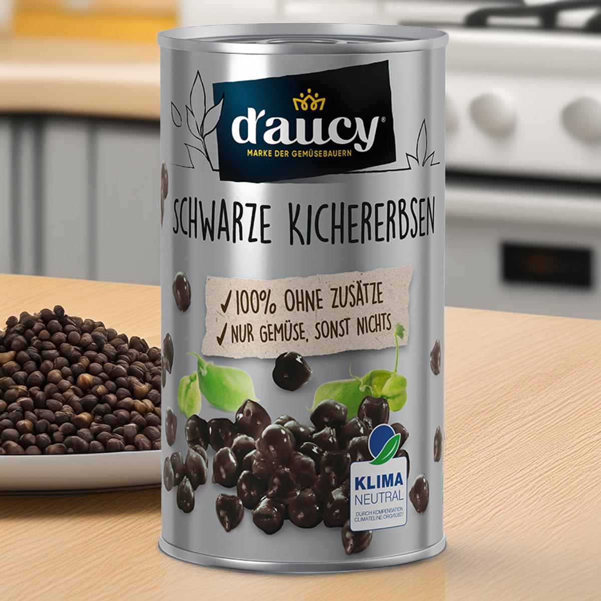 d'aucy Schwarze Kichererbsen - 100% ohne Salz und Zuckerzusatz, 285 Gramm Dose