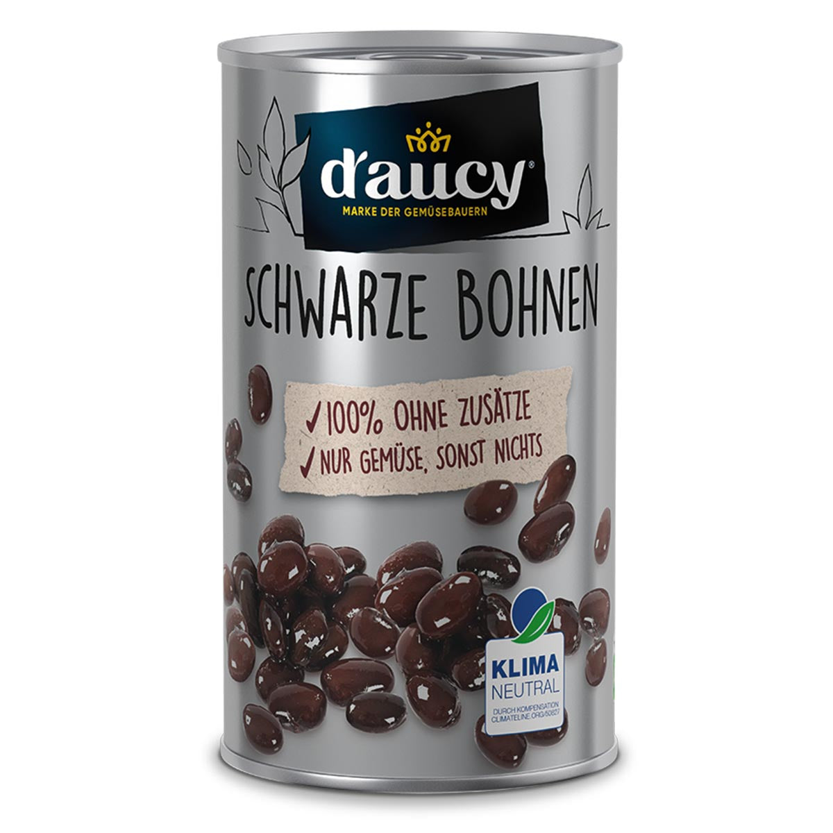 d'aucy Schwarze Bohnen - 100% ohne Salz und Zuckerzusatz,  klimaneutral, 285 Gramm