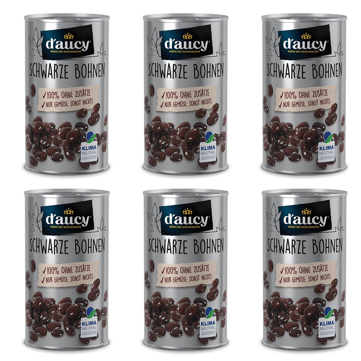 d'aucy Schwarze Bohnen - 100% ohne Salz und Zuckerzusatz,  klimaneutral, 285 Gramm