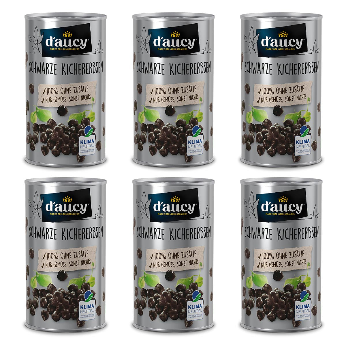 d'aucy Schwarze Kichererbsen - 100% ohne Salz und Zuckerzusatz, 285 Gramm Dose