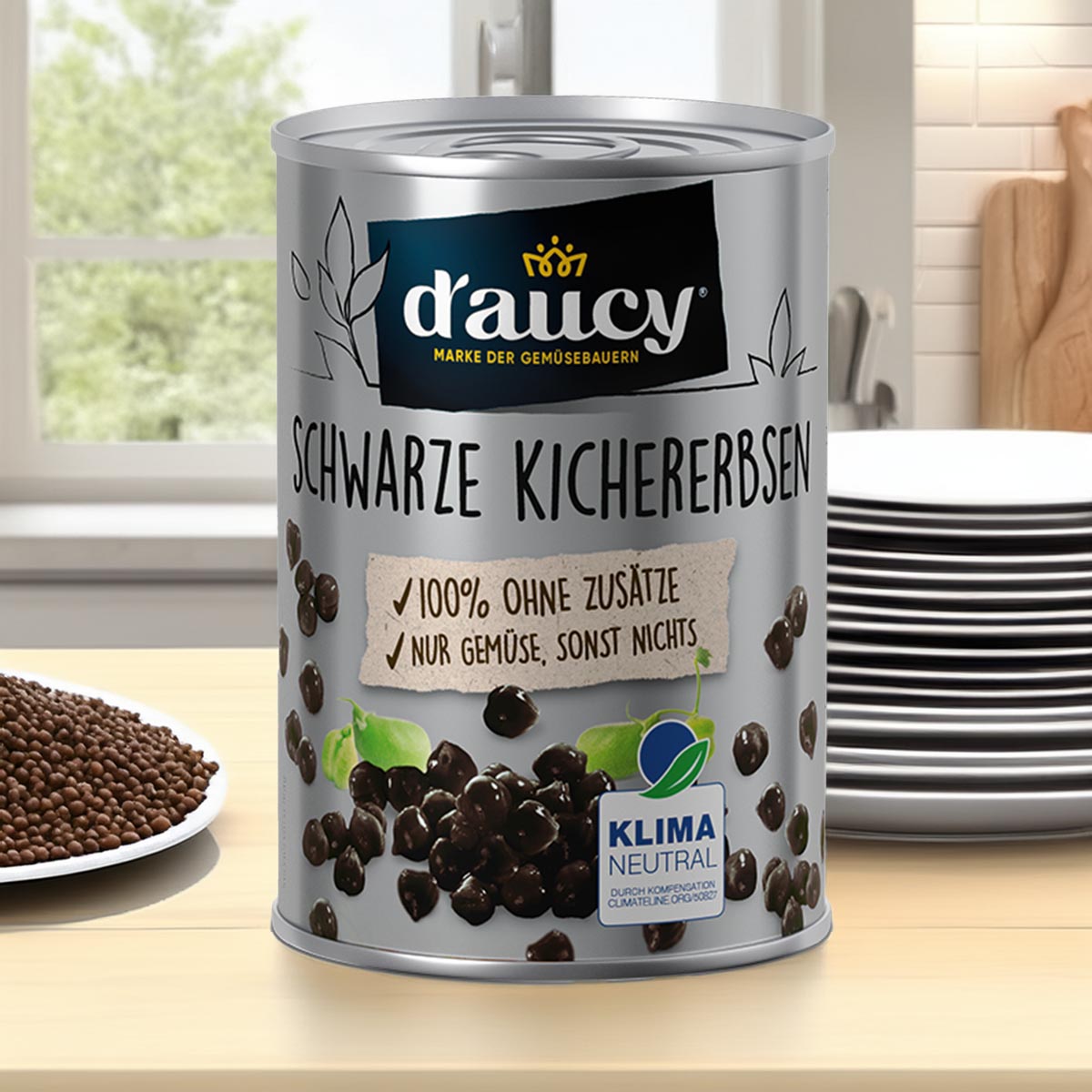 d'aucy Schwarze Kichererbsen – 100% ohne Salz/Zuckerzusatz, 12 x 110g Dose