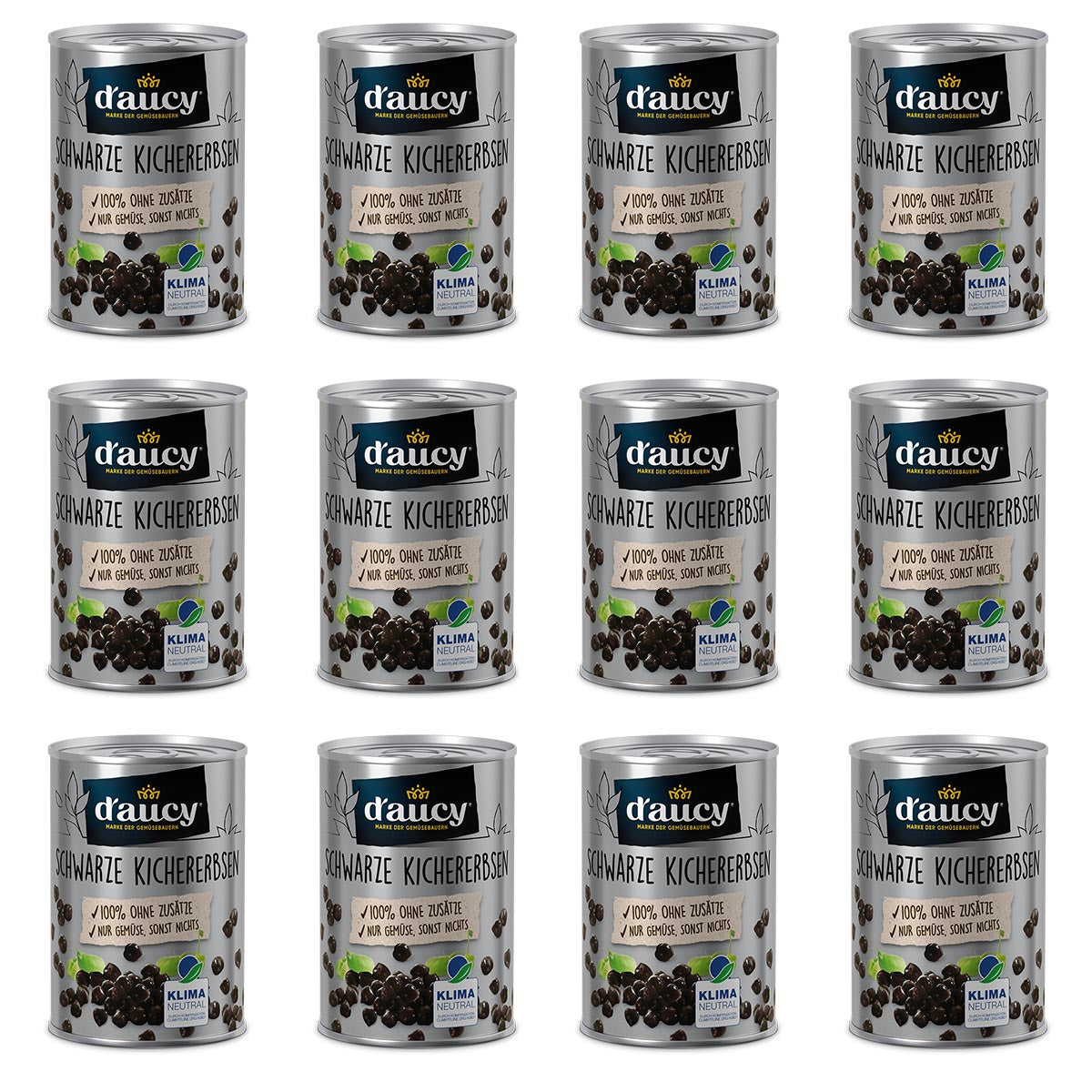 d'aucy Schwarze Kichererbsen - 100% ohne Salz und Zuckerzusatz, 110 Gramm Dose