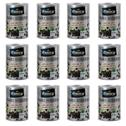 d'aucy Schwarze Kichererbsen - 100% ohne Salz und Zuckerzusatz, 110 Gramm Dose