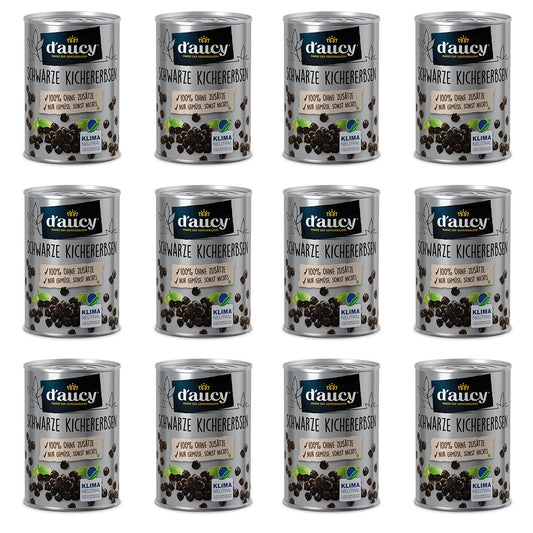 d'aucy Schwarze Kichererbsen - 100% ohne Salz und Zuckerzusatz, 110 Gramm Dose