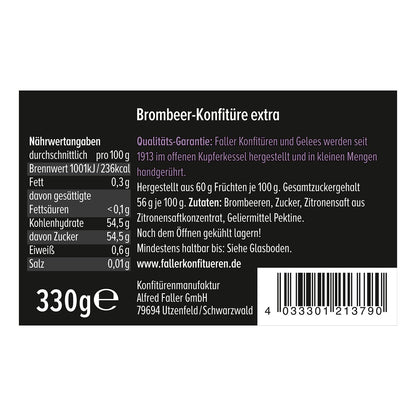 Faller Brombeer-Konfitüre extra: Hausgemachter Genuss, 60% Frucht, 330g