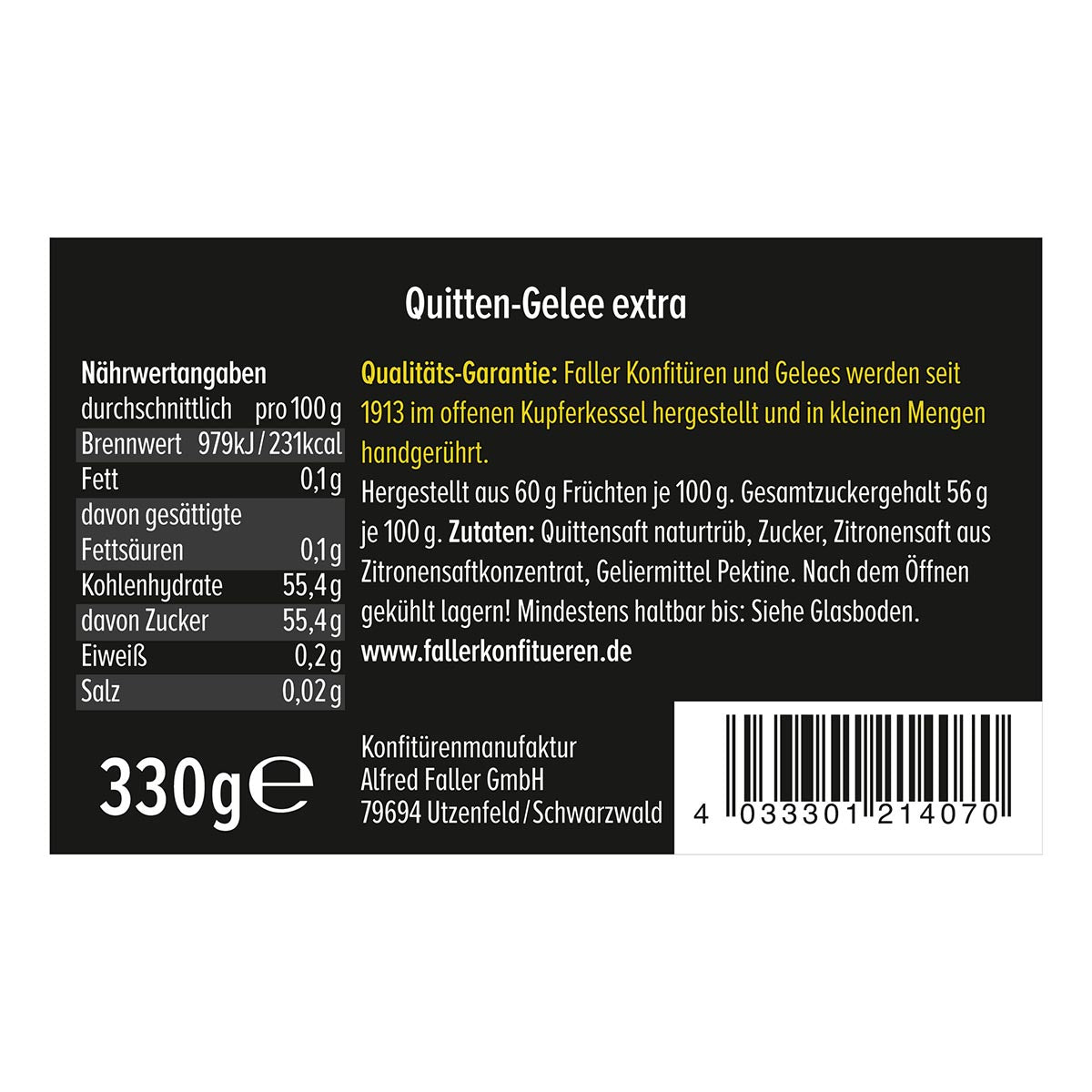 Faller Quitten Gelee extra: Hausgemachter Genuss, 60% Frucht, 330g