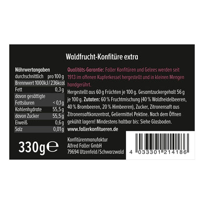 Faller Waldfrucht-Konfitüre: Schwarzwälder Genuss, 60% Frucht, 330g Handwerkskunst