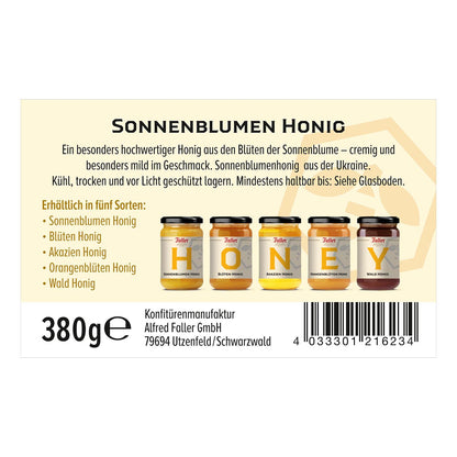 Honig von der Schwarzwälder Genussmanufaktur Faller, Sonnenblumen Honig 380 Gramm