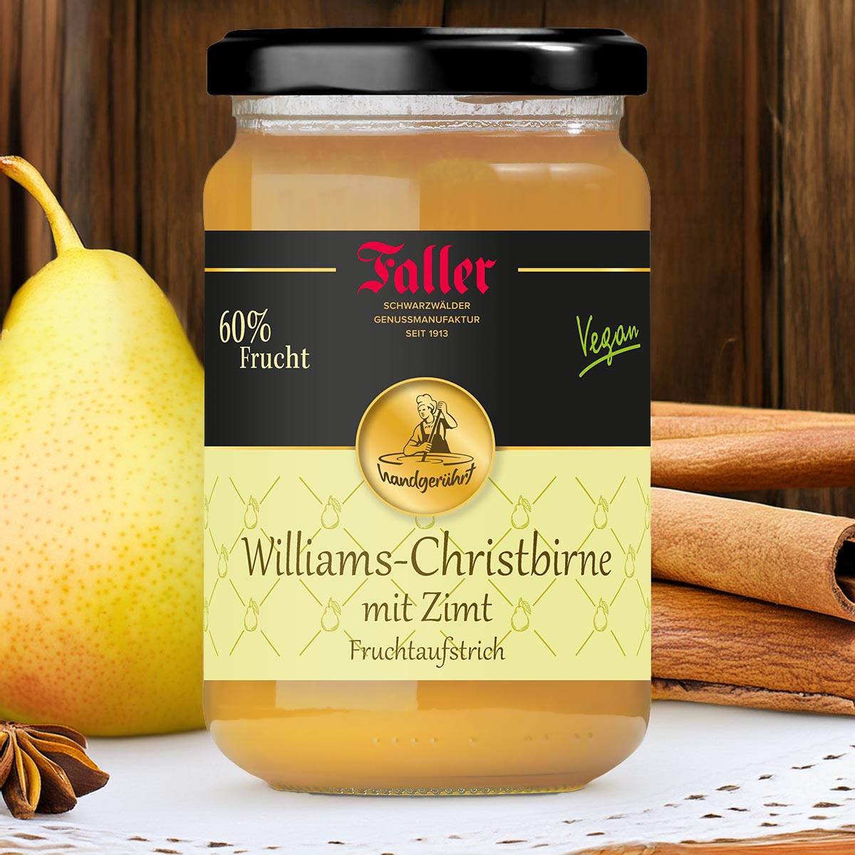 Faller Williams-Christbirne mit Zimt: Schwarzwälder Fruchtaufstrich, 60% Frucht, 330g