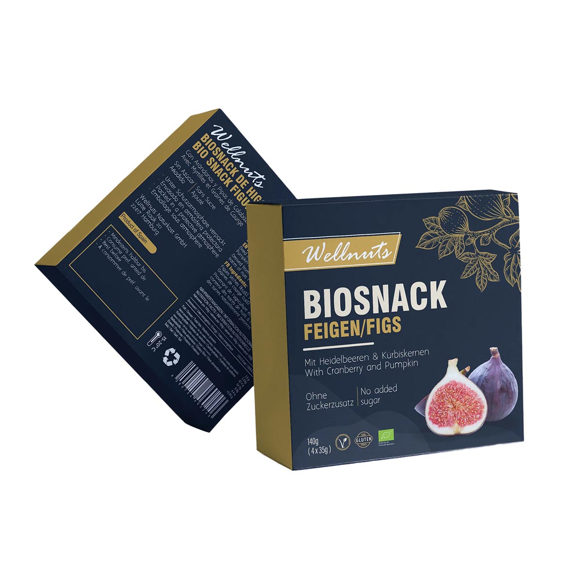 Wellnuts Spanischer Bio-Feigensnack mit Heidelbeeren und Kürbiskernen 140 Gramm