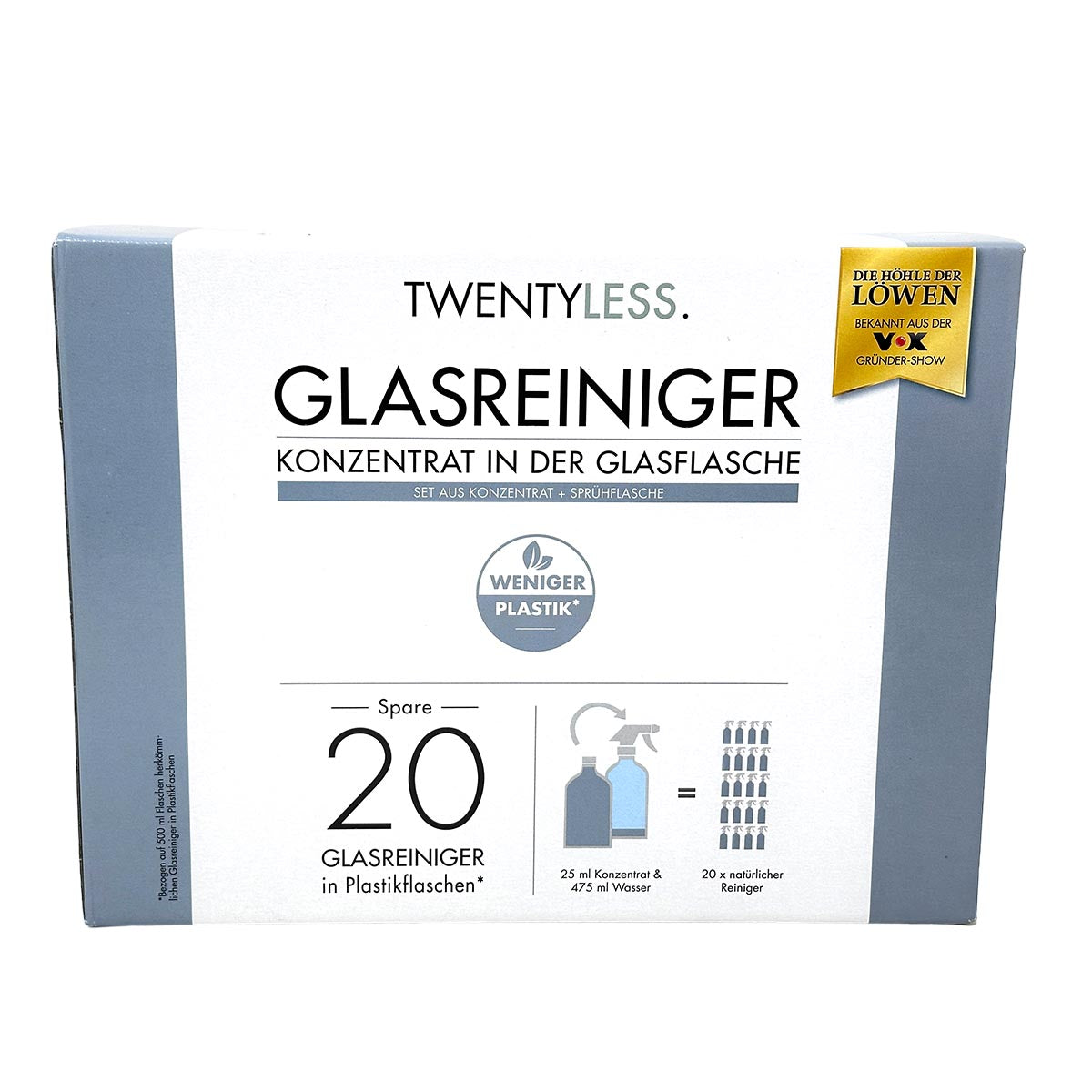 TWENTYLESS Glas Reinigungs-Set 2-tlg. 500 ml Konzentrat  Sprühflasche aus Glas