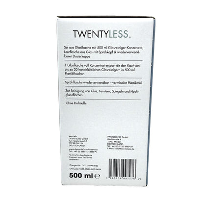 TWENTYLESS Glas Reinigungs-Set 2-tlg. 500 ml Konzentrat  Sprühflasche aus Glas