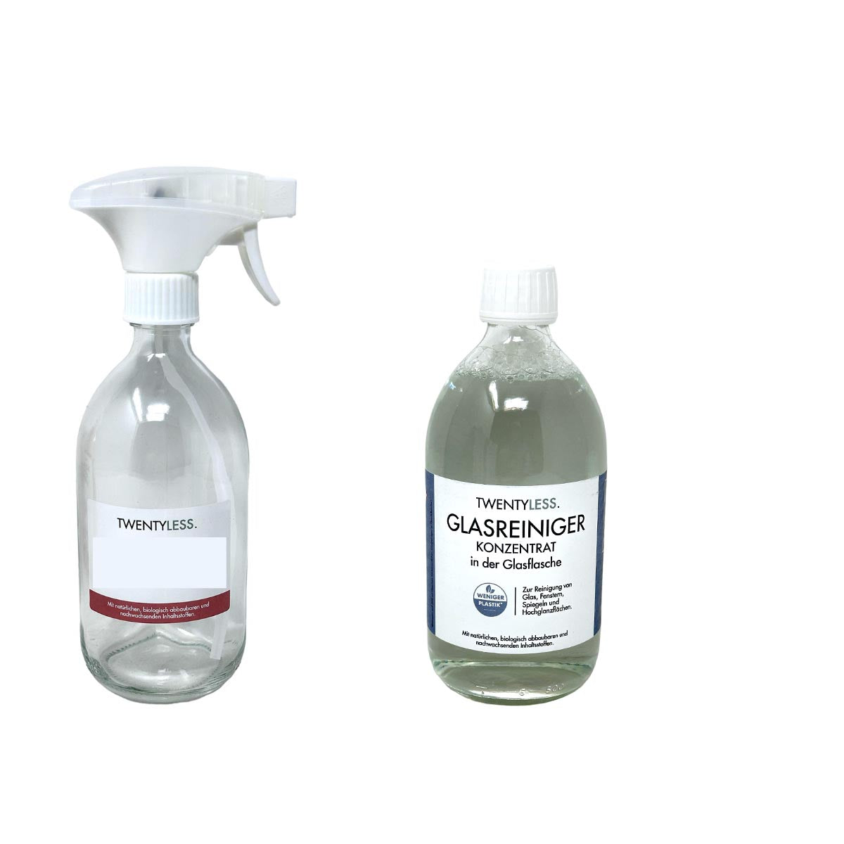 TWENTYLESS Glas Reinigungs-Set 2-tlg. 500 ml Konzentrat  Sprühflasche aus Glas