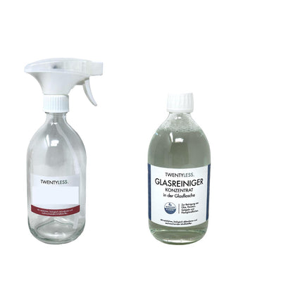 TWENTYLESS Glas Reinigungs-Set 2-tlg. 500 ml Konzentrat  Sprühflasche aus Glas
