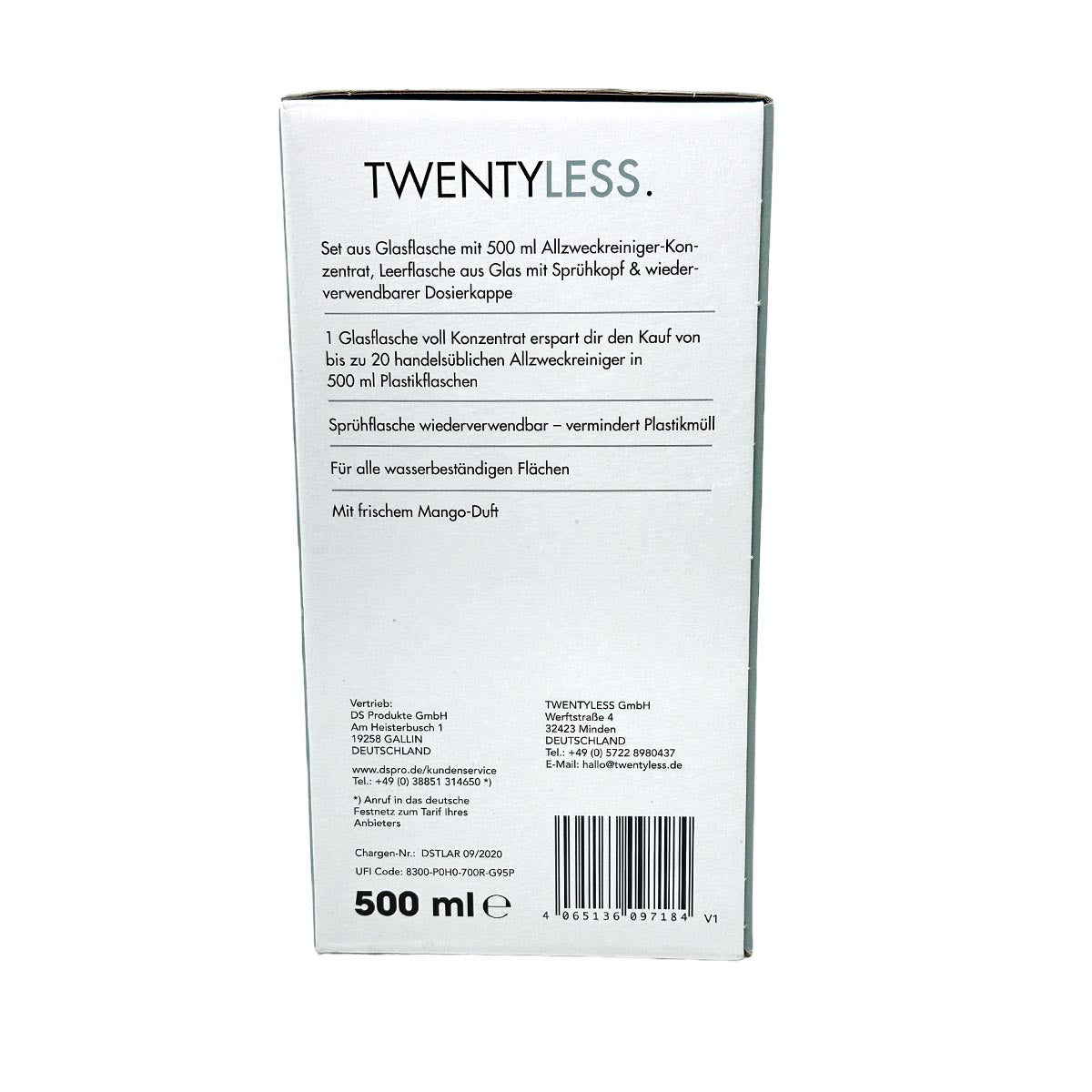 TWENTYLESS Allzweck Reinigungs-Set 2-tlg. 500 ml Konzentrat  Sprühflasche aus Glas