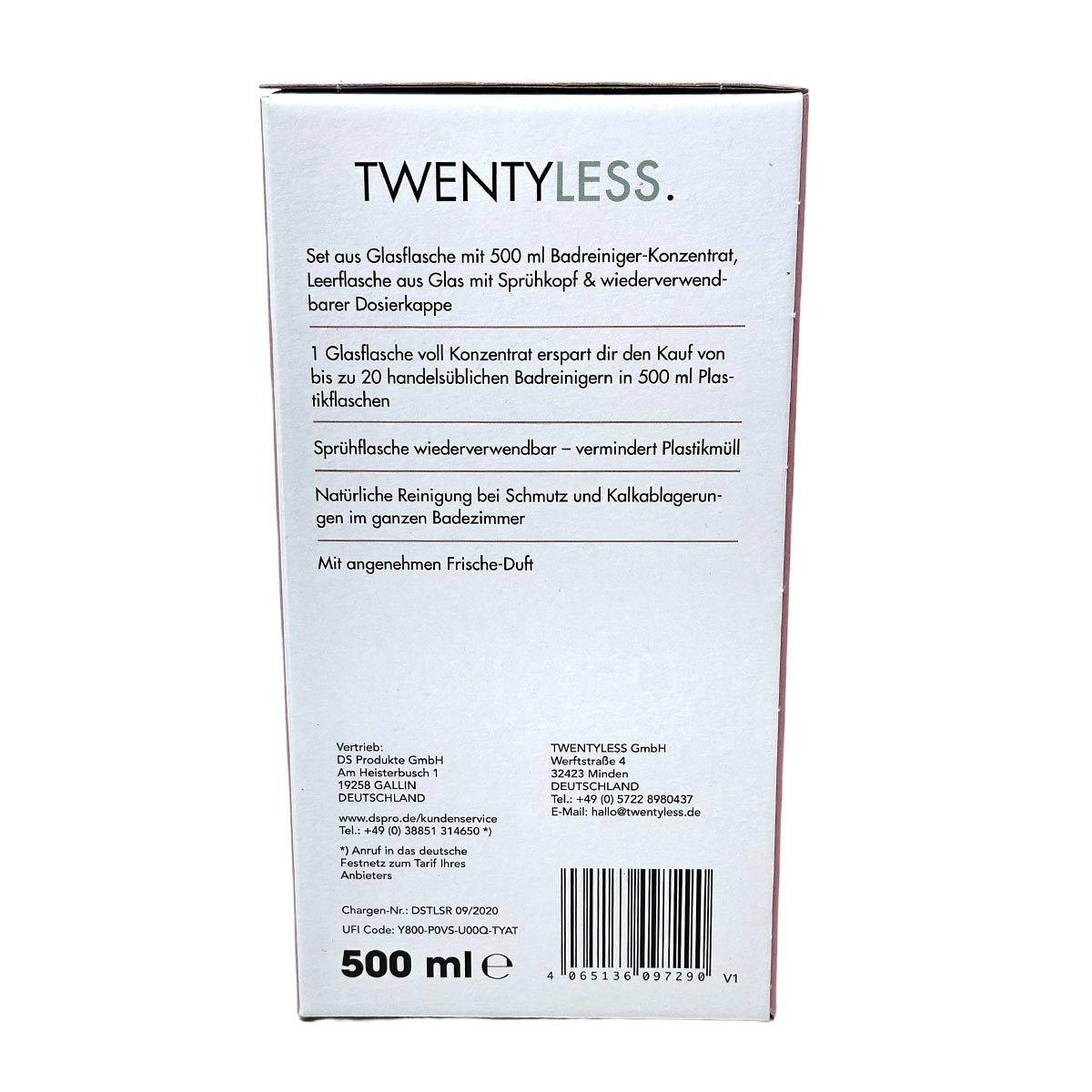 TWENTYLESS Badreiniger Set 2-tlg. 500 ml Konzentrat  Sprühflasche aus Glas