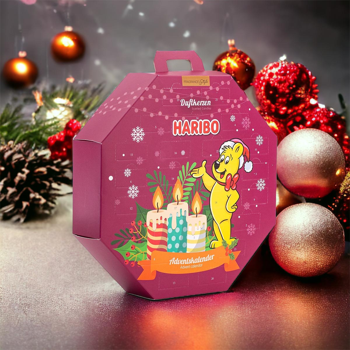 HARIBO Duftkerzen Adventskalender mit Votivkerzen und Teelichtern