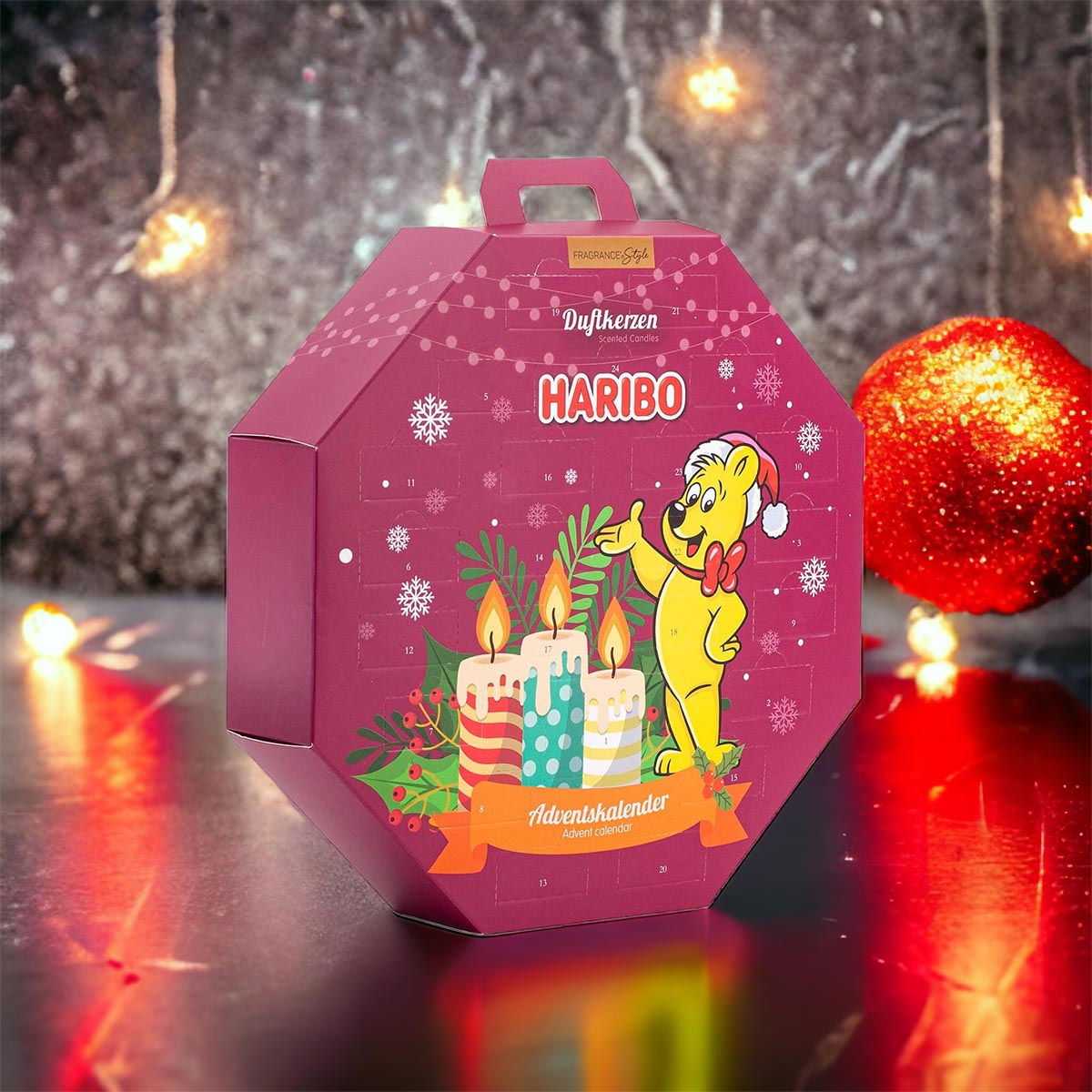 HARIBO Duftkerzen Adventskalender mit Votivkerzen und Teelichtern