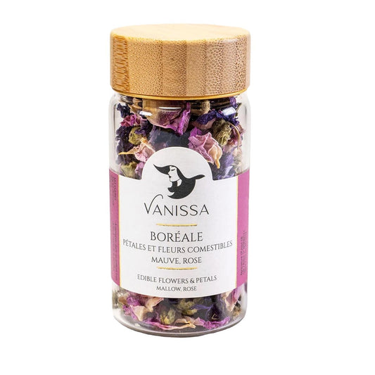 Vanissa Boréale - Essbare Blütenblätter: Rosenblätter, ganze Malvenblüten