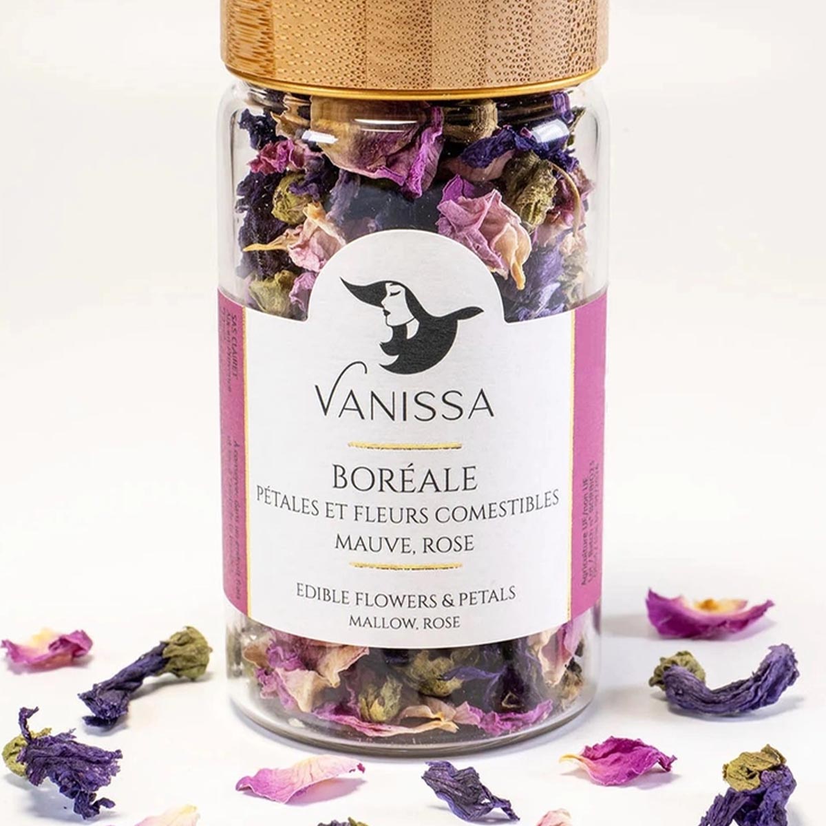 Vanissa Boréale - Essbare Blütenblätter: Rosenblätter, ganze Malvenblüten