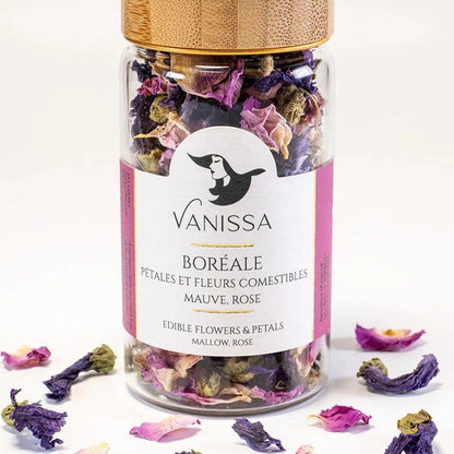 Vanissa Boréale - Essbare Blütenblätter: Rosenblätter, ganze Malvenblüten
