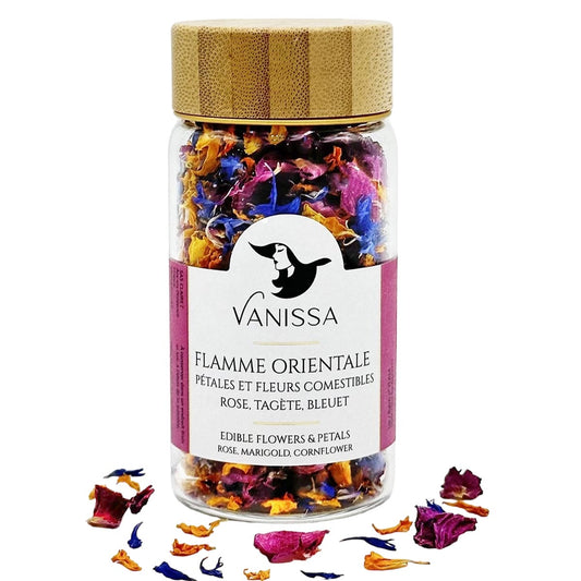 Vanissa Flamme Orientale - Essbare Blütenblätter: Rose, Ringelblume, Kornblume