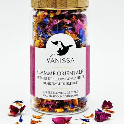 Vanissa Flamme Orientale - Essbare Blütenblätter: Rose, Ringelblume, Kornblume