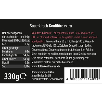 Fruchtaufstriche aus dem Schwarzwald Faller Sauerkirschen Konfitüre Vegan  330 g