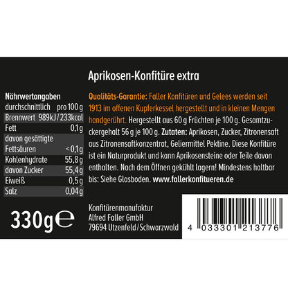 Fruchtaufstriche aus dem Schwarzwald Faller Aprikose Konfitüre extra 60% Frucht 330g