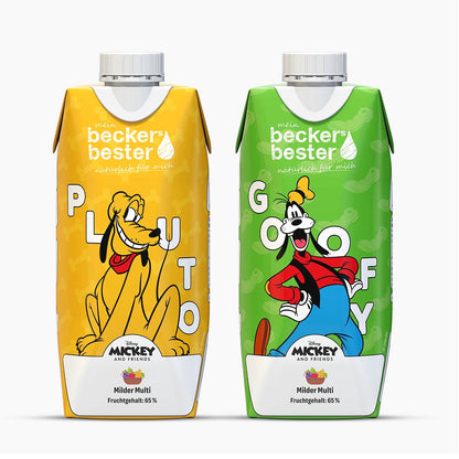 beckers bester Fruchtsaft Getränk Goofy & Pluto – milder Multi Saft 12 x 0,33 l