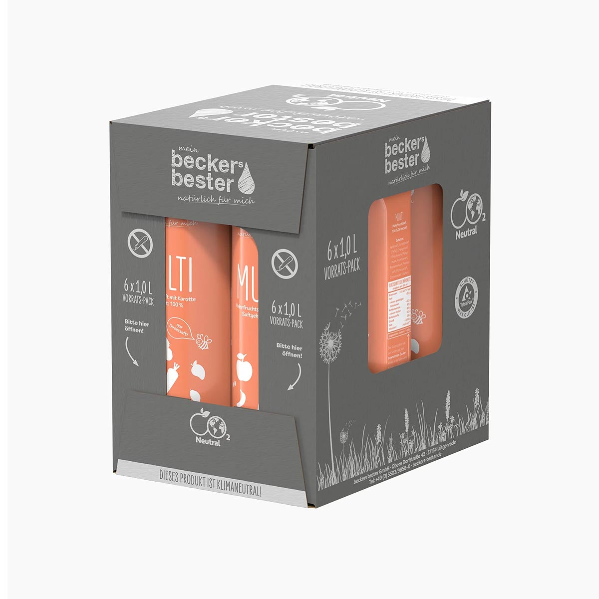 beckers bester Fruchtsaft Getränk Multi Fruchtmix Getränk 6 x 1 Liter