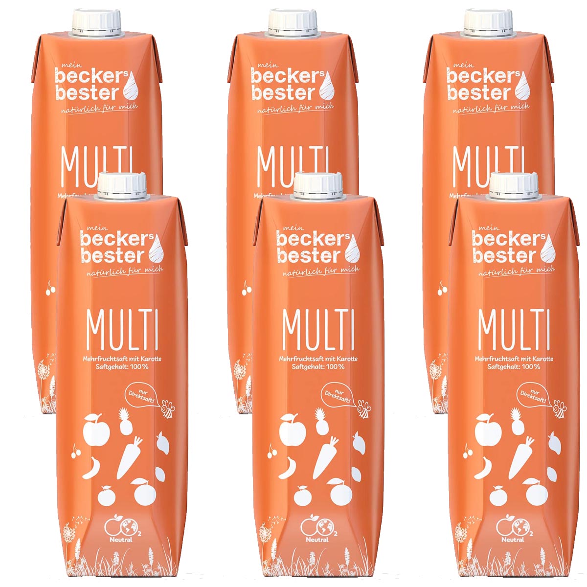 beckers bester Fruchtsaft Getränk Multi Fruchtmix Getränk 6 x 1 Liter