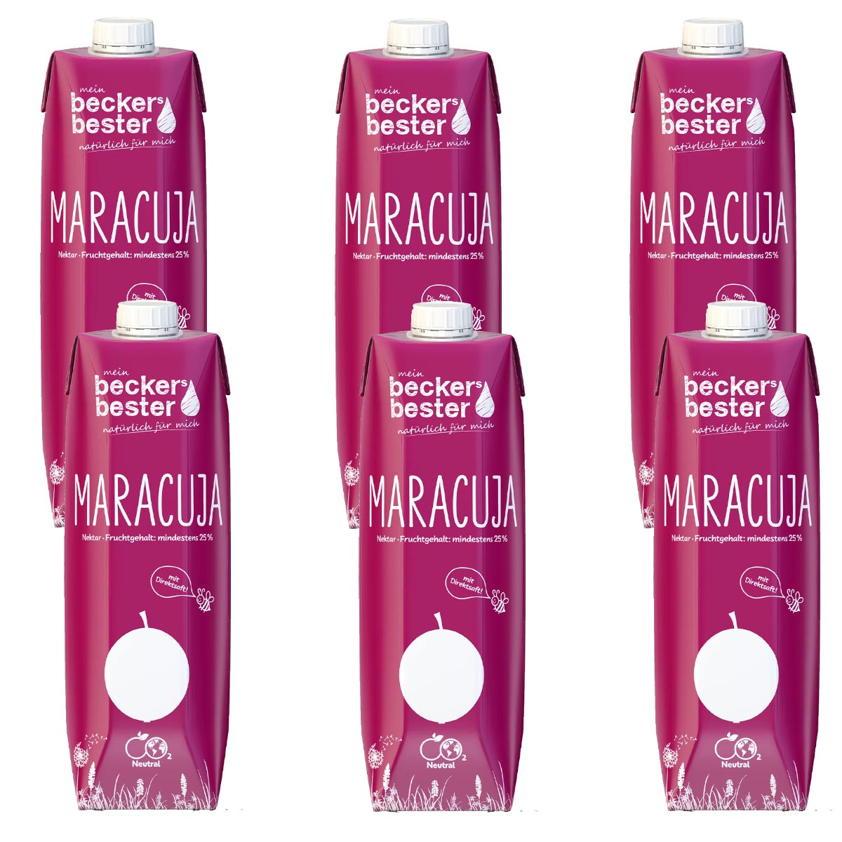 beckers bester Frucht Nektar Getränk Maracuja Nektar 6 x 1 Liter