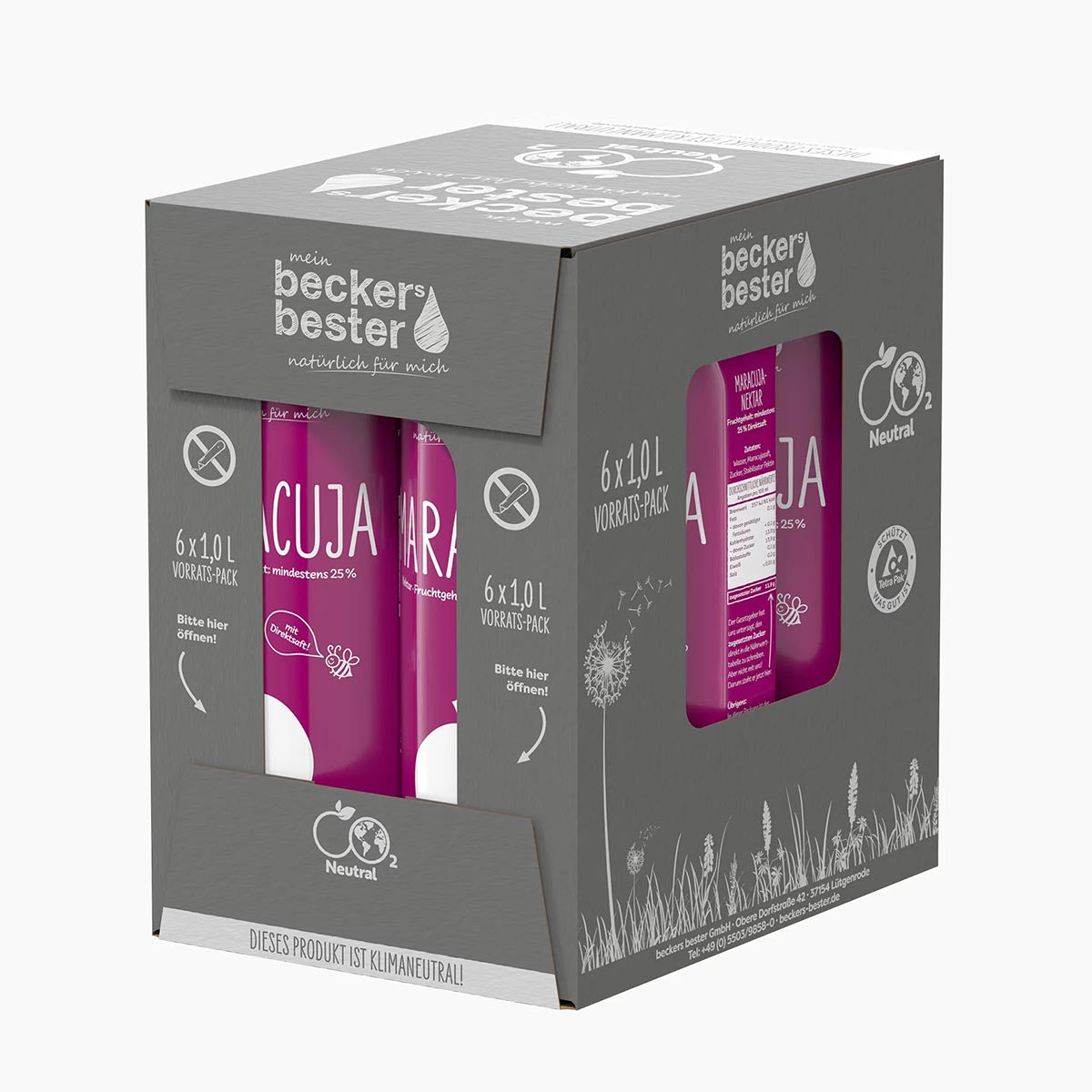 beckers bester Frucht Nektar Getränk Maracuja Nektar 6 x 1 Liter