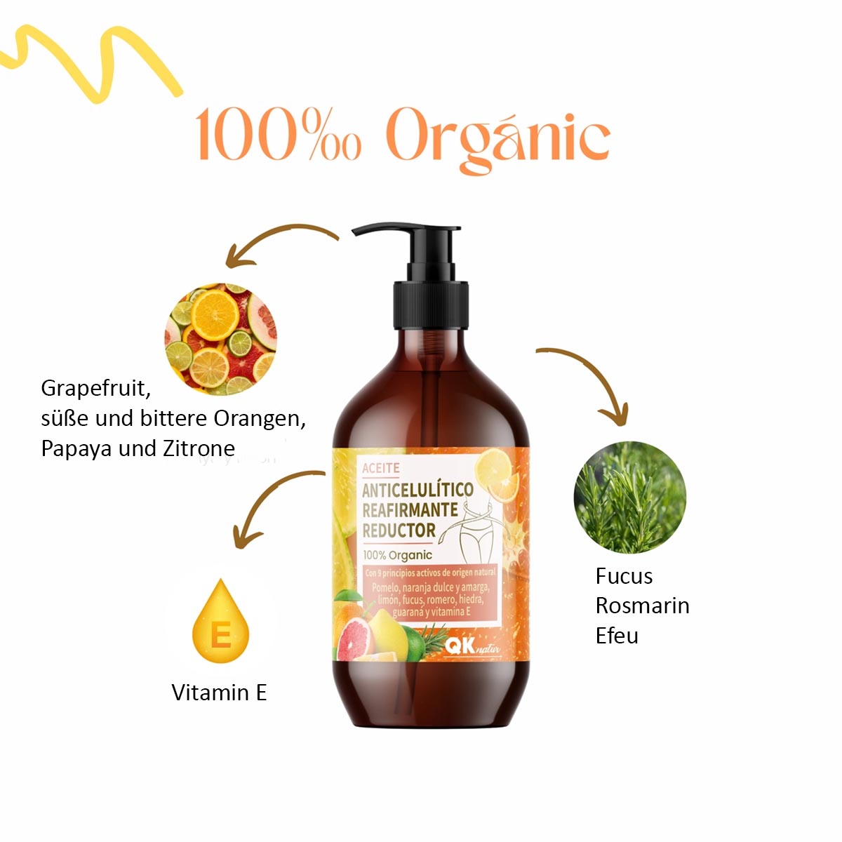 QKnatur Anti-Cellulite-Straffungs- und Reduktionsöl: 9 natürliche Wirkstoffe, 250 ml