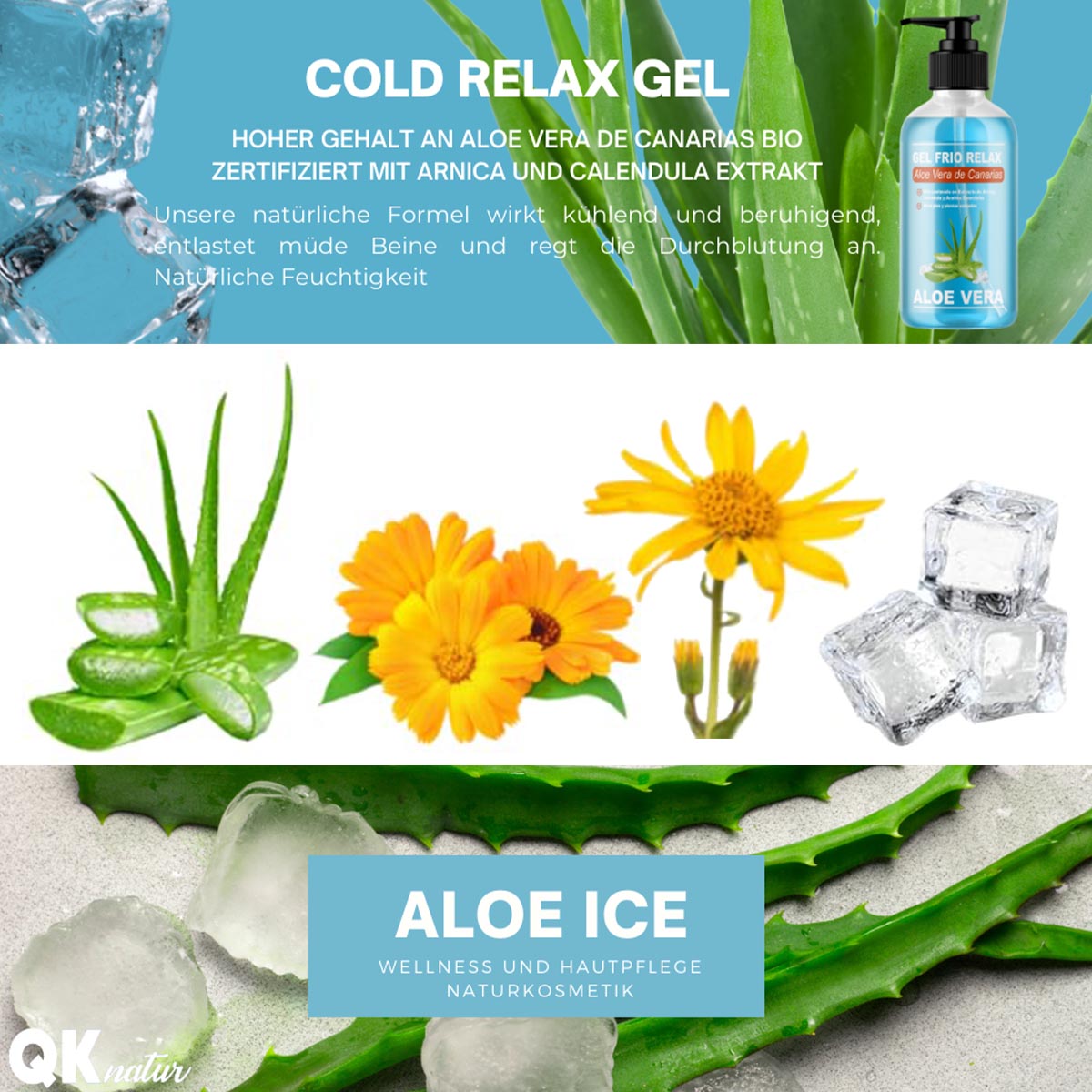 QKnatur Bio Aloe Vera de Canarias Ice Gel 100% Natürliche Wirkstoffe 250ml