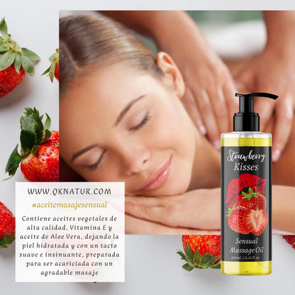 QKnatur Sinnliches Massageöl STRAWBERRY - Verzehrbar - Für alle Körpermassagen 200ml