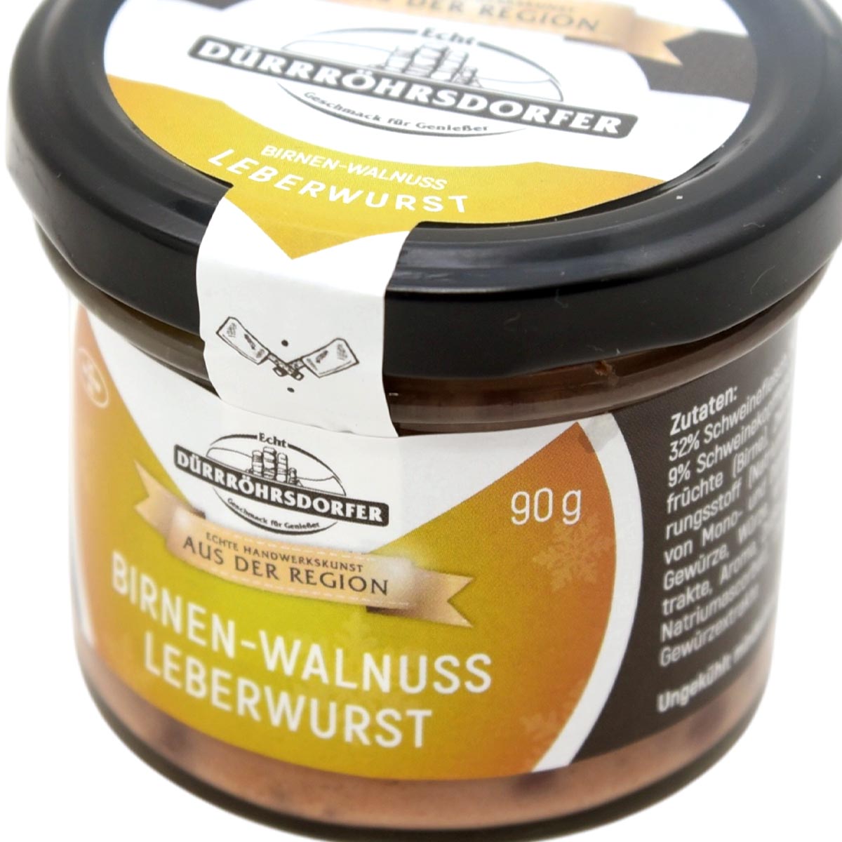 ***- 50 % Rabatt*** Dürrröhrsdorfer Birnen-Walnuss-Leberwurst – Feiner Genuss im Glas, 90g