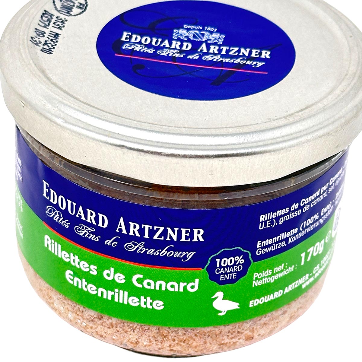 Edouard Artzner Enten Rillette - Zarte Delikatesse aus Entenfleisch, aus Frankreich